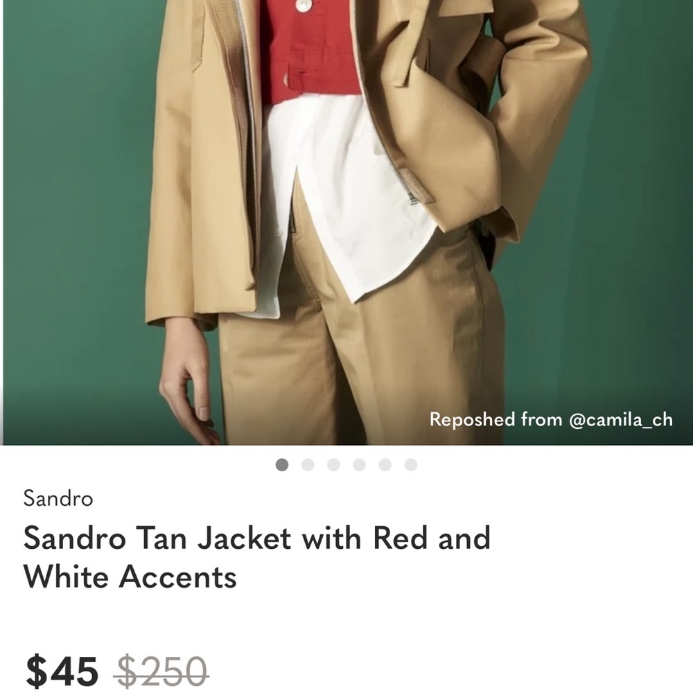 Sandro Tan Tailored Jacket with White & Red Accents